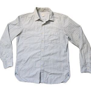 J.Crew 2 Ply Cotton Button Down Shirt Blue White Stripe Long Sleeve Mens M EUC